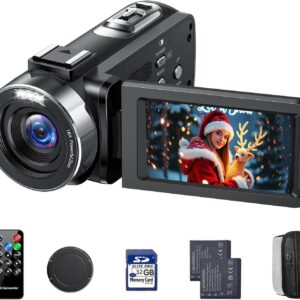 4K Video Camera Camcorder 42MP, 3.0" 270° Rotation Screen, 18X Digital Zoom YouTube Vlogging Camera with 2 Batteries, Remote Control, Webcam, 32G SD Card & Lens Cap